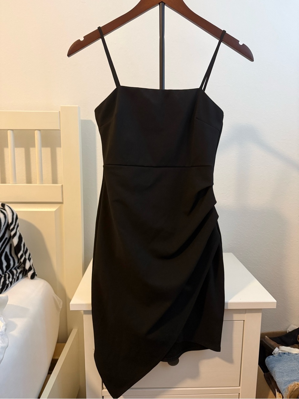 Blue Blush Black Asymmetrical Spaghetti-Strap Dress